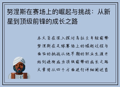 努涅斯在赛场上的崛起与挑战：从新星到顶级前锋的成长之路